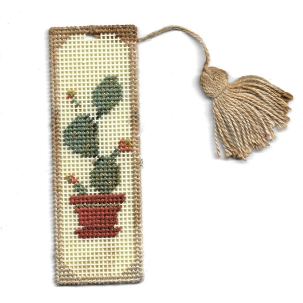 Handmade Cross-Stitch Bookmark with Tassel – Floral Potted Plant Needlepoint